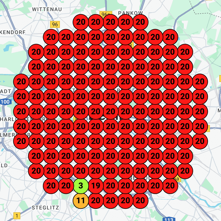 Before Result Labs: local ranking grid dominated by position 20 results